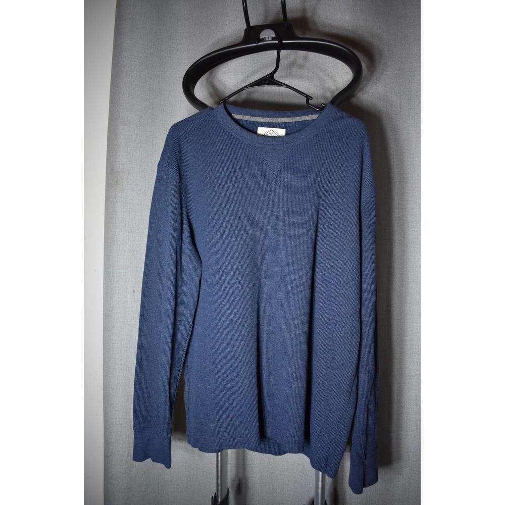 St Johns Bay Mens XL Blue Waffle Knit Thermal Long Sleeve Crewneck Shirt